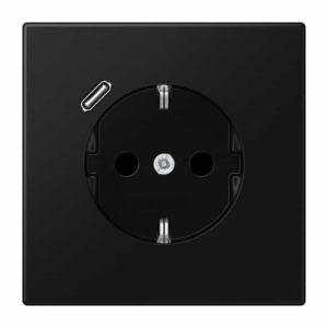 SCHUKO Steckdose 16 A 250 V ~, mit USB-Ladegerät 1 x Typ C, integrierter erhöhter Berührungsschutz, SAFETY+, ohne, Serie LS, graphitschwarz matt, Jung LS1520-18CSWM