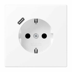 SCHUKO Steckdose 16 A 250 V ~, mit USB-Ladegerät 1 x Typ C, integrierter erhöhter Berührungsschutz, SAFETY+, ohne, Serie LS, schneeweiß matt, Jung LS1520-18CWWM