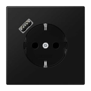 SCHUKO Steckdose 16 A 250 V ~, mit USB-Ladegerät 1 x Typ A, integrierter erhöhter Berührungsschutz, SAFETY+, ohne, Serie LS, graphitschwarz matt, Jung LS1520-18ASWM