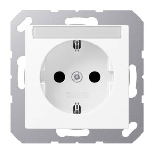 SCHUKO Steckdose, 16 A 250 V ~, mit Schriftfeld, integrierter erhöhter Berührungsschutz, SAFETY+, Thermoplast lackiert, Serie A, schneeweiß matt, Jung A1520BFKINAWWM