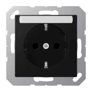 SCHUKO Steckdose, 16 A 250 V ~, mit Schriftfeld, integrierter erhöhter Berührungsschutz, SAFETY+, Thermoplast lackiert, Serie A, graphitschwarz matt, Jung A1520BFKINASWM