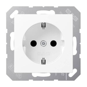 SCHUKO Steckdose, 16 A 250 V ~, Schraubklemmen, Thermoplast lackiert, Serie A, schneeweiß matt, Jung A1521BFWWM