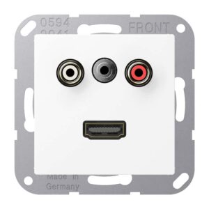 Multimedia-Anschlusssystem Cinch Audio / Miniklinke 3,5 mm / HDMI, Serie A, schneeweiß matt, Jung MAA1082WWM