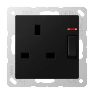 Abschaltbare Steckdose mit Kontrollschalter British Standard, 13 A 250 V ~, Schraubklemmen BS 1363-1, 4 mm2, ohne Krallen, mit Funktionsanzeige, integ, Jung A3171KOSWM