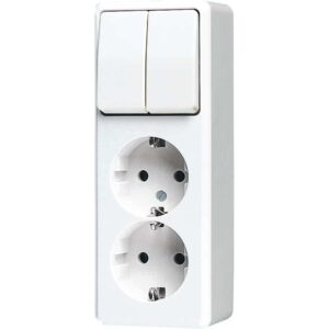 SCHUKO® Zweifach-Steckdose 16 A 250 V ~ mit Serienschalter 10 AX 250 V ~, AP 600, alpinweiß, Jung 625AWW