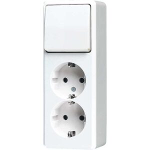 SCHUKO® Zweifach-Steckdose 16 A 250 V ~ mit Schalter Universal Aus-Wechsel 10 AX 250 V ~, AP 600, alpinweiß, Jung 626AWW