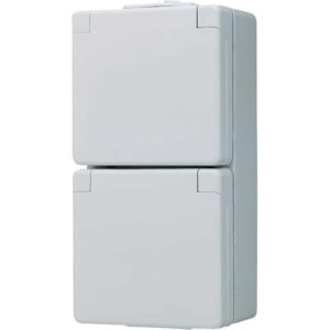 SCHUKO® Zweifach-Steckdose, 16 A 250 V ~, Klappdeckel, senkrecht, IP 44, WG 600, Jung 622W