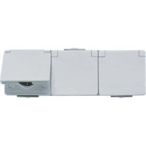 SCHUKO® Dreifach-Steckdose, 16 A 250 V ~, Klappdeckel, waagerecht, IP 44, WG 600, Jung 623W