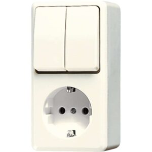SCHUKO® Steckdose 16 A 250 V ~ mit Serienschalter 10 AX 250 V ~, AP 600, weiß, Jung 675A