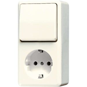 SCHUKO® Steckdose 16 A 250 V ~ mit Schalter Universal Aus-Wechsel 10 AX 250 V ~, AP 600, weiß, Jung 676A