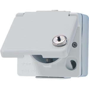 SCHUKO Steckdose, 16 A 250 V ~, Klappdeckel, mit Sicherheitsschloss, IP 44, WG 600, Jung 620WSL