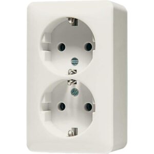 SCHUKO® Zweifach-Steckdose, 16 A 250 V ~, 47 mm, AP 600, weiß, Jung 6020A