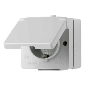 SCHUKO® Steckdose, 16 A 250 V ~, mit Hohlboden zur Durchverdrahtung, IP 44, WG 600, Jung 620WX