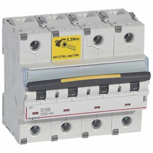 DX3 Leitungsschutzschalter D-Charakteristik, 100A, 4-polig, 10kA, 400VAC, 6TE Legrand 409541