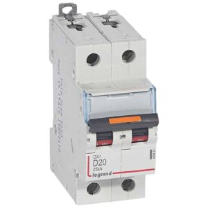 DX3 Leitungsschutzschalter D-Charakteristik, 20A, 2-polig, 25kA, 400VAC, 2TE Legrand 409821