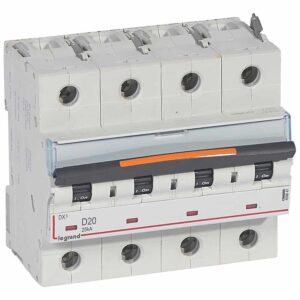 DX3 Leitungsschutzschalter D-Charakteristik, 20A, 4-polig, 25kA, 400VAC, 6TE Legrand 409847