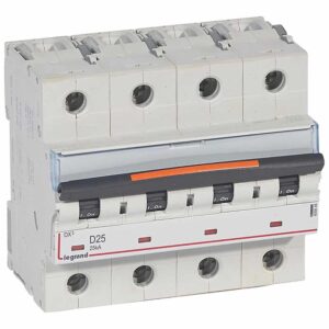 DX3 Leitungsschutzschalter D-Charakteristik, 25A, 4-polig, 25kA, 400VAC, 6TE Legrand 409848
