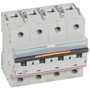 DX3 Leitungsschutzschalter D-Charakteristik, 50A, 4-polig, 25kA, 400VAC, 6TE Legrand 409851