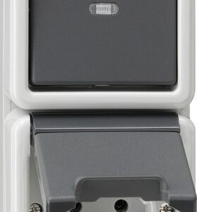 Kombi AusWe/SCHUKO-Steckd. senkr. KD WG AP Grau Gira 417630