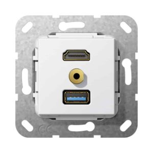 HDMI USB 3.0 A M-Klinke K-Peitsche Einsatz Reinweiß Gira 568103