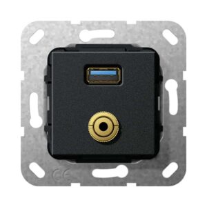 USB 3.0 A M-Klinke Kpl. K-Peitsche Einsatz Schwarz m Gira 568610