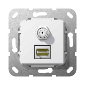 MJ RJ45 Cat.6A 10 Gbit SAT-F-Buchse Kpl. Einsatz Reinweiß Gira 569703