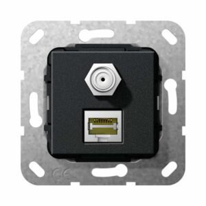 MJ RJ45 Cat.6A 10 Gbit SAT-F-Buchse Kpl. Einsatz Schwarz m Gira 569710