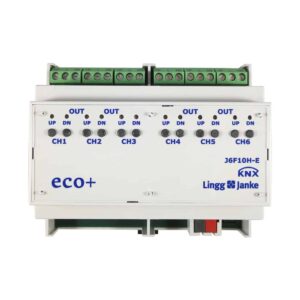 KNX eco+ Jalousie-/Rollladenaktor 6-fach 10A, Handbedienung, 6 TE  Schaltleistung 10A 250 VAC, C-Last 140µF J6F10H-E 79438 Lingg Janke