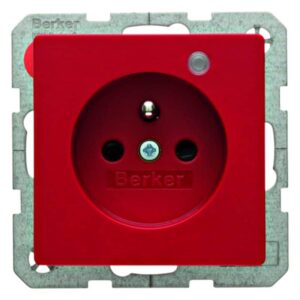 Steckdose mit Schutzkontaktstift und Kontroll-LED Berker Q.1/Q.3 rot, samt, Berker 6765096015