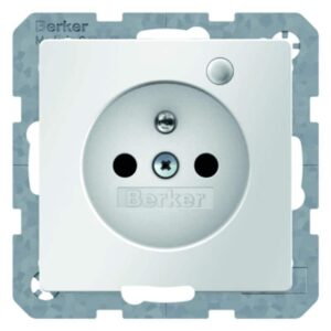 Steckdose mit Schutzkontaktstift und Kontroll-LED Berker Q.1/Q.3 polarweiß, samt, Berker 6765096089