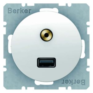 USB/3,5 mm Audio Steckdose Berker R.1/R.3 polarweiß, glänzend, Berker 3315392089