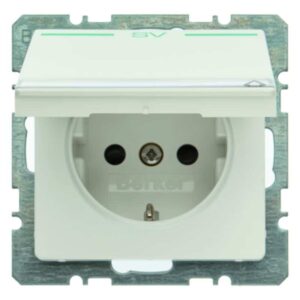 Steckdose SCHUKO mit Klappdeckel und Beschriftungsfeld Berker Q.1/Q.3 polarweiß,, Berker 47526039