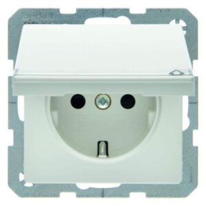 Steckdose SCHUKO mit Klappdeckel und Beschriftungsfeld Berker Q.1/Q.3 polarweiß,, Berker 47526089