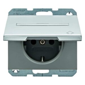 Steckdose SCHUKO mit Klappdeckel und Beschriftungsfeld Berker K.5 Alu, Berker 47527103