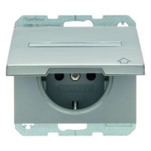 Steckdose SCHUKO mit Klappdeckel und Beschriftungsfeld Berker K.5 Edelstahl Rost, Berker 47527104