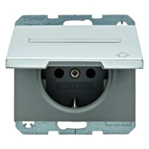 Steckdose SCHUKO mit Klappdeckel und Beschriftungsfeld Berker K.5 Alu, Berker 47527203