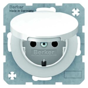 Steckdose SCHUKO mit Klappdeckel Berker R.1/R.3 polarweiß, glänzend, Berker 47512089