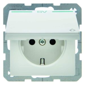 Steckdose SCHUKO mit Klappdeckel Berker Q.1/Q.3 polarweiß, samt, Berker 47516039