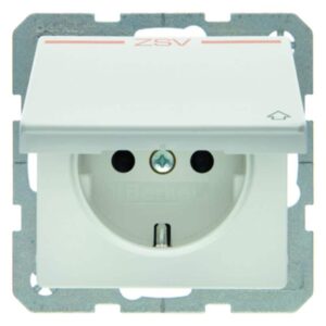 Steckdose SCHUKO mit Klappdeckel Berker Q.1/Q.3 polarweiß, samt, Berker 47516049