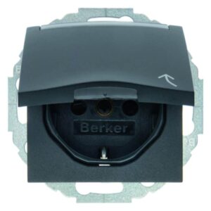 Steckdose SCHUKO mit Klappdeckel und Beschriftungsfeld Berker B.3/B.7 anthrazit,, Berker 47461606