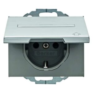 Steckdose SCHUKO mit Klappdeckel und Beschriftungsfeld Berker K.5 Alu, Berker 47487103