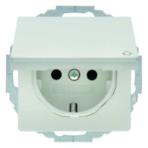 Steckdose SCHUKO mit Klappdeckel Berker Q.1/Q.3 polarweiß samt, Berker 47446089