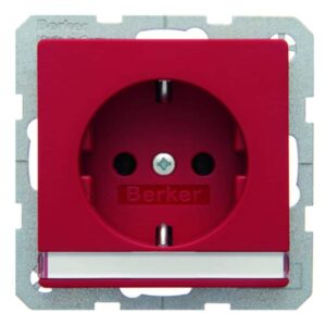 Steckdose SCHUKO mit Beschriftungsfeld Berker Q.1/Q.3 rot, samt, Berker 47506002