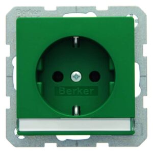 Steckdose SCHUKO mit Beschriftungsfeld Berker Q.1/Q.3 grün, samt, Berker 47506003