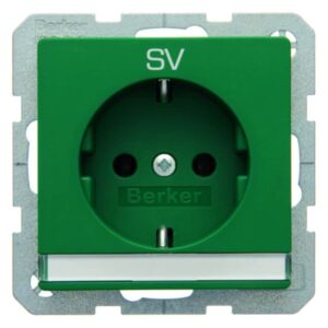Steckdose SCHUKO mit Beschriftungsfeld und Aufdruck Berker Q.1/Q.3 grün, samt, Berker 47506013
