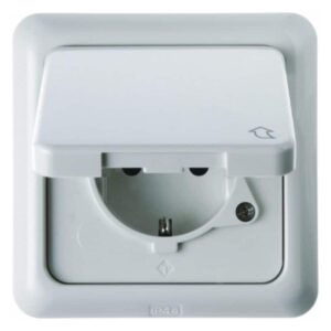 Steckdose SCHUKO mit Klappdeckel und Rahmen wg Up IP44 weiß, glänzend, Berker 4718