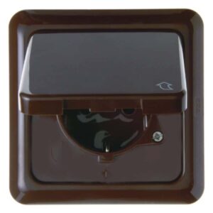 Steckdose SCHUKO mit Klappdeckel und Rahmen wg Up IP44 braun, glänzend, Berker 471801