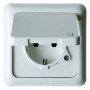 Steckdose SCHUKO mit Klappdeckel und Rahmen wg Up IP44 polarweiß, glänzend, Berker 471809