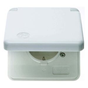 Steckdose SCHUKO mit Abdeckplatte und Klappdeckel wg Up IP44 polarweiß, glänzend, Berker 421109
