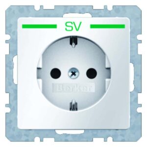 Steckdose SCHUKO mit Aufdruck Berker Q.1/Q.3 polarweiß, samt, Berker 47436039
